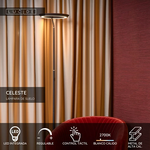 Lucide CELESTE - Lámpara de suelo - Ø 28 cm - LED Regul. - 1x21W 2700K - Negro - USP